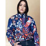 Jaqueta Corta Vento Estampa Floral- Azul Escuro