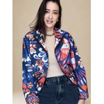 Jaqueta Corta Vento Estampa Floral- Azul Escuro