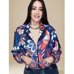 Jaqueta Corta Vento Estampa Floral- Azul Escuro