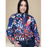 Jaqueta Corta Vento Estampa Floral- Azul Escuro