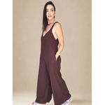 Macacão Sthe Pantalona de Alcinha Liso- Marrom
