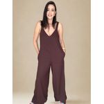 Macacão Sthe Pantalona de Alcinha Liso- Marrom