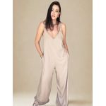 Macacão Sthe Pantalona de Alcinha Liso- Bege