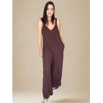 Macacão Sthe Pantalona de Alcinha Liso- Marrom