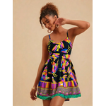 Vestido Curto Taina Estampa Tucano Decote em V - Preto