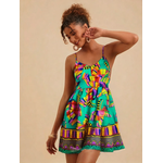 Vestido Curto Taina Estampa Tucano Decote em V - Verde