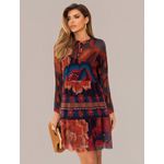 Vestido Floral Tule Manga Longa Coleção Folhas de Outono
