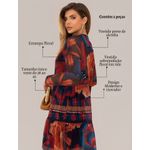 Vestido Floral Tule Manga Longa Coleção Folhas de Outono