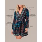 Vestido Feminino Curto Manga Longa Tule Estampado Moda Casual