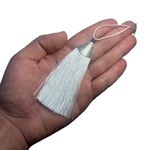 Kit 5 Pingente Tassel 9cm Branco C/ Detalhe Metal Níquel Artesanato