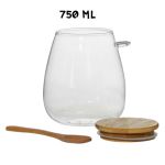 PORTA MANTIMENTO VIDRO BORO C/TAMPA E COLHER EM BAMBU
