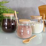 PORTA MANTIMENTO VIDRO BORO C/TAMPA E COLHER EM BAMBU