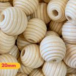 Bolas de Madeira Bege Claro Tamanhos 06/08/14/20/24 e 30MM - 50g
