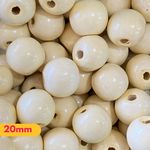 Bolas de Madeira Bege Claro Tamanhos 06/08/14/20/24 e 30MM - 50g
