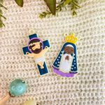 Entremeios Crucifixo e Nossa Senhora Branco Infantil - 2 Unidades