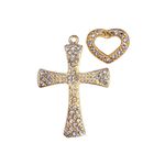 Crucifixo C/ Strass e Coração - Ouro Lataforetico