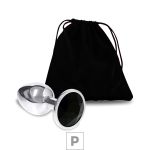 Plug de Metal P Cromado Com Strass 6cm SI (5845) - Pedra Preta