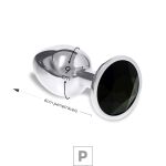 Plug de Metal P Cromado Com Strass 6cm SI (5845) - Pedra Preta
