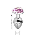 Plug de Metal P Com Pedra Formato de Coração 6cm SI (5848) - Pedra Rosa