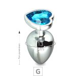 Plug de Metal G Com Pedra Formato de Coração 8cm SI (5850). - Pedra Azul Céu