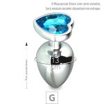 **Plug Metálico G Com Strass Formato de Coração 8cm SI (5850) - Cores Variadas