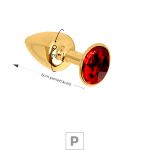 Plug de Metal P Dourado Com Strass SI (7052) - Pedra Vermelha