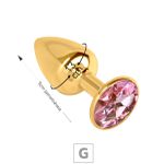 Plug de Metal G Dourado Com Strass SI (7054) - Pedra Rosa