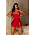Camisola em Cetim e Renda (GV681) - Vermelho