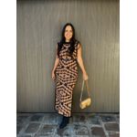 Vestido Tricô Romana Bege E Preto