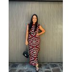 Vestido Tricô Romana Vermelho E Preto