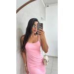 Vestido Canelado Alça Fina Rosa