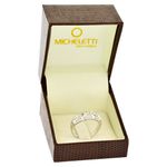 Anel de Ouro Branco 18K com Flores Diamantadas 