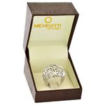 Anel de Ouro Branco 18K Largo com Flores Diamantadas 