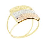 Anel Vistoso com Chapa Diamantada Tricolor Ouro 18K