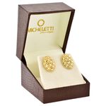 Brinco Ouro 18K Oval com Flores Diamantadas