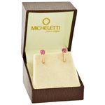 Brinco de Ouro Rosé 18K Bolinhas com Flores de Safira Rosa