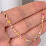 Pulseira Infantil Pedras Zirconias Coloridas Ouro 18K