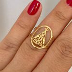 Anel de Ouro 18K Nossa Senhora Aparecida Vazado Oval 