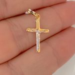 Pingente Crucifixo de Ouro 18K Pequeno Bicolor