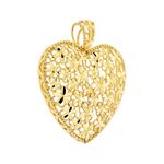 Pingente de Ouro 18K Coração Flores Diamantado Grande