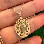 Pingente Nossa Senhora das Graças Ouro 18K Oval Vazado