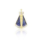 Pingente Nossa Senhora Aparecida com Diamantes e Safiras Ouro 18K