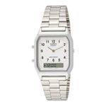 Relógio Casio Aço Ana-Digi Quadrado Hora Dupla AQ-230A