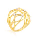 Anel em Ouro 18K Largo Vazado e com Brilhantes