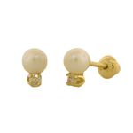 Brinco Infantil Ouro 18K Com Pérola e Brilhante
