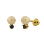 Brinco Infantil Ouro 18K Com Pérola e Safira