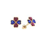 Brinco Trevo Ouro 18K com Zirconias Coloridas