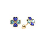 Brinco Trevo Ouro 18K com Zirconias Dois Tons Azul