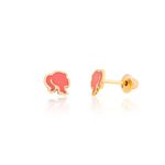 Brinco Infantil de Ouro 18K Barbie Esmaltado Rosa