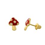 Brinco Infantil de Ouro 18K Cogumelo Esmaltado